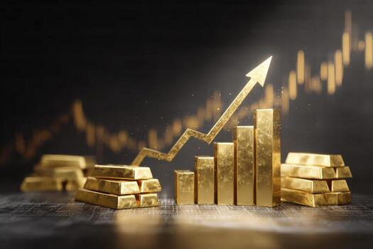 gold bars and rising chart symbolize financial growth photo